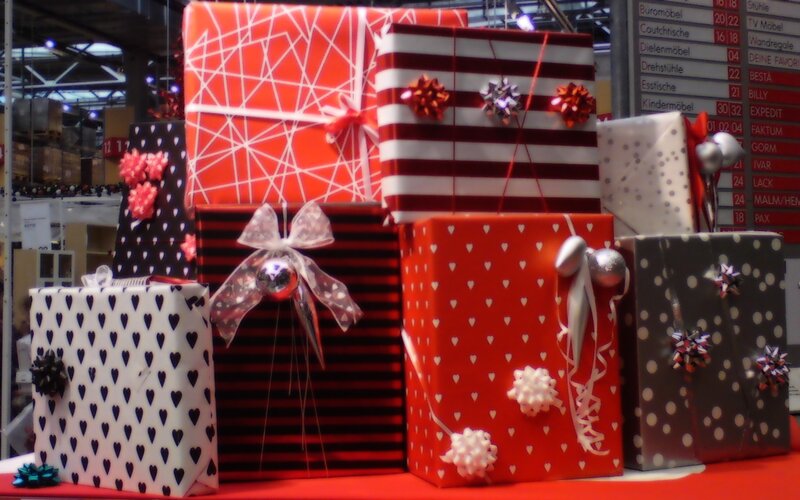 Stacked Gift Boxes — Red, Festive, Photograph, Bows