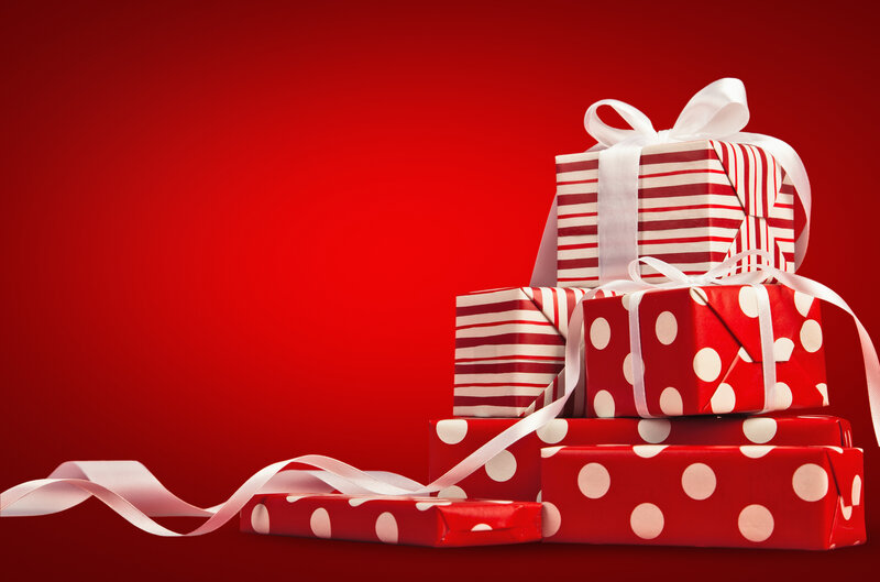 Stacked Gift Boxes — Red, Festive, Photograph, Ribbons
