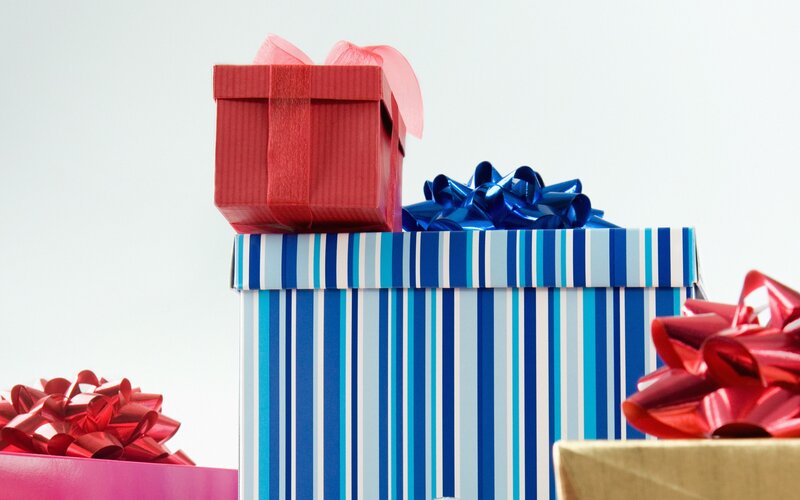 stacked gift boxes with bows