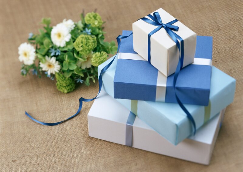 stacked gift boxes with flowers