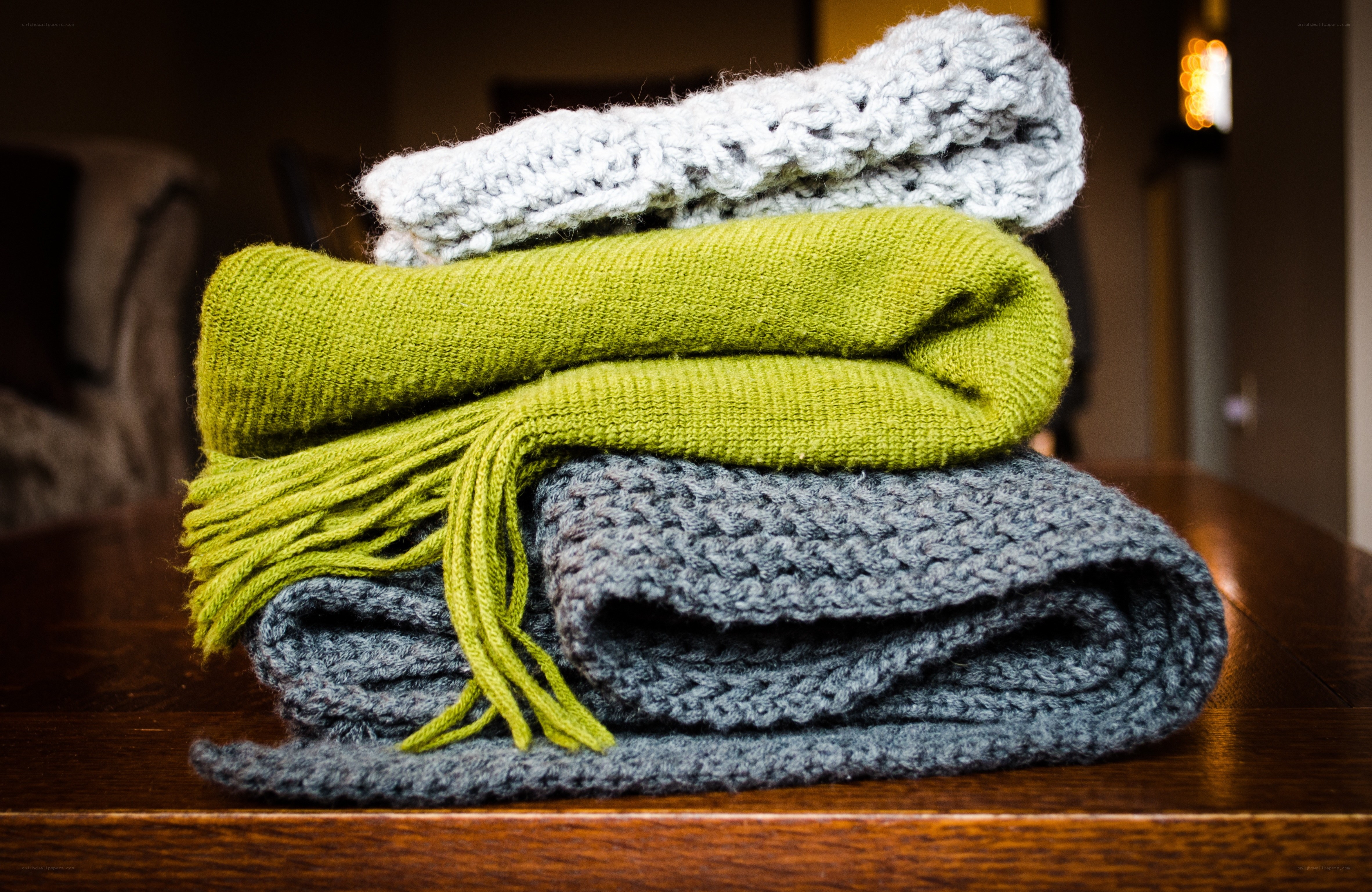 stacked knitted scarves