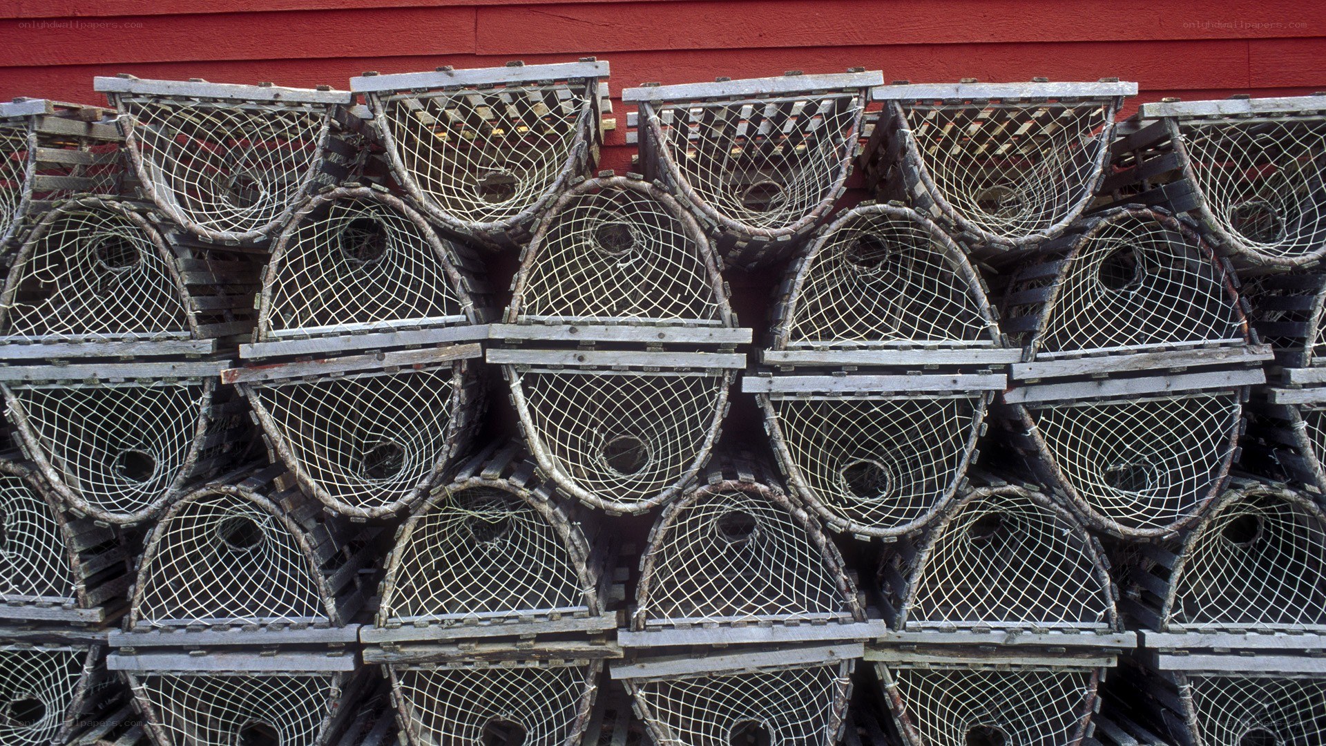 stacked lobster traps