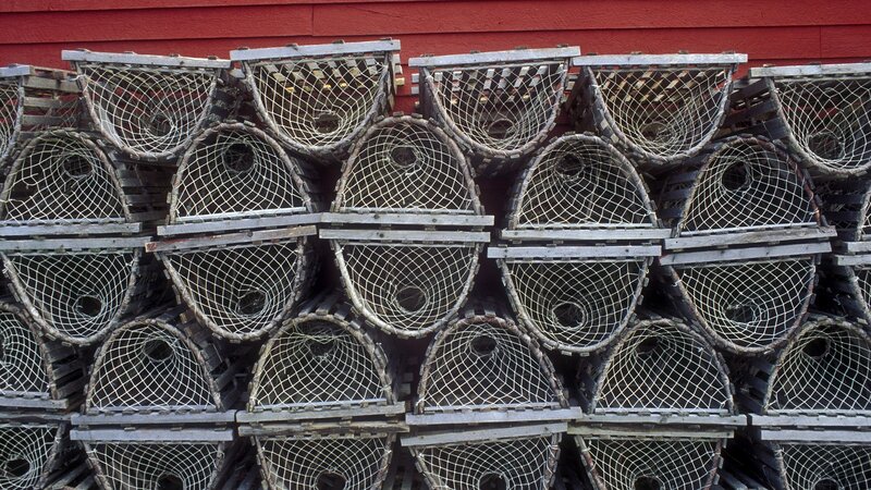 Stacked Lobster Traps — Red, Calm