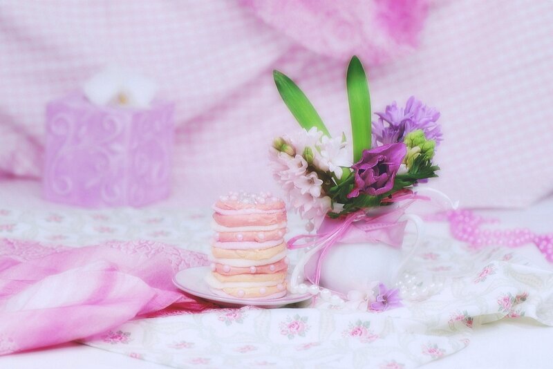 Stacked Macarons and Flowers