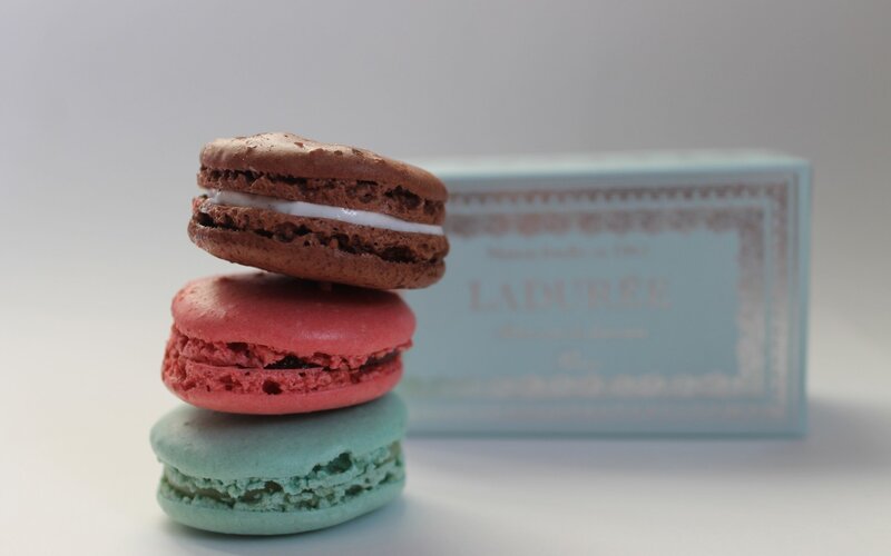stacked macarons with box