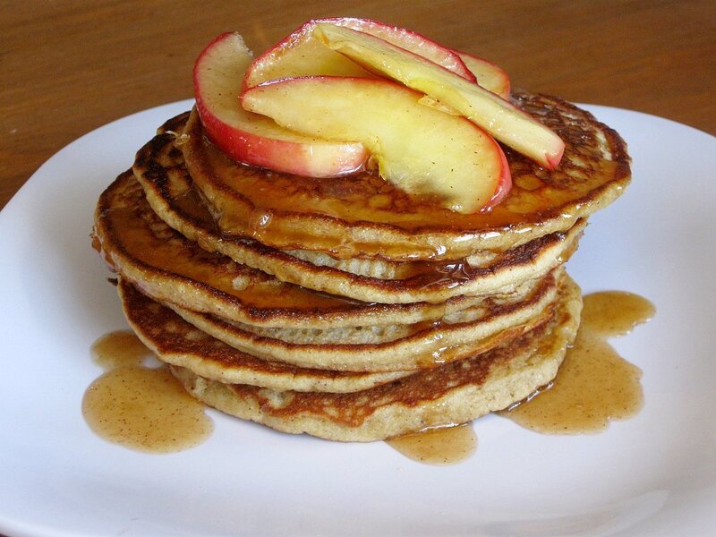 stacked pancakes with apples