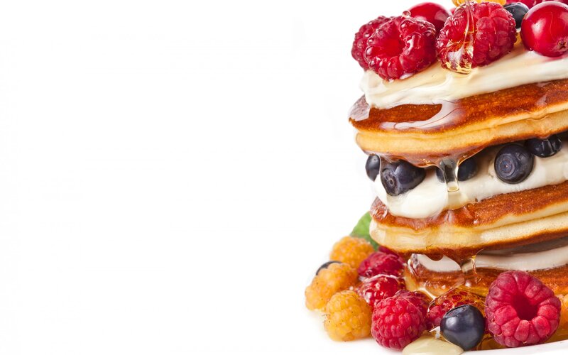 Stacked Pancakes with Berries — White