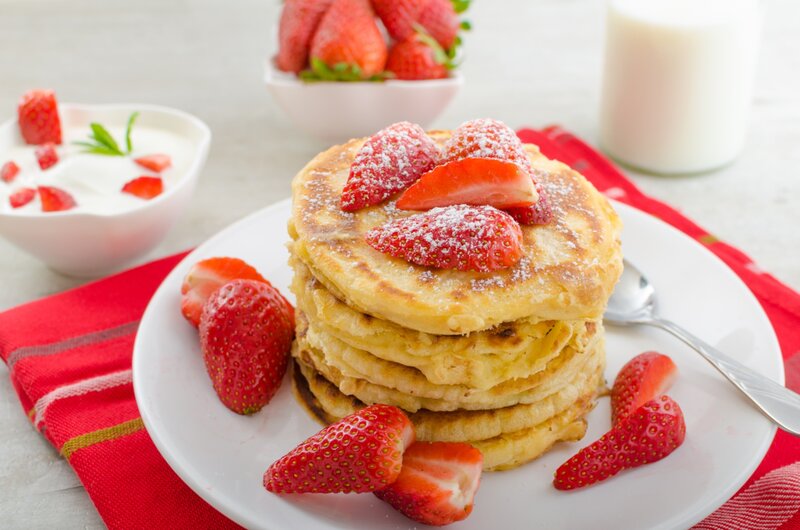 Stacked Pancakes with Strawberries