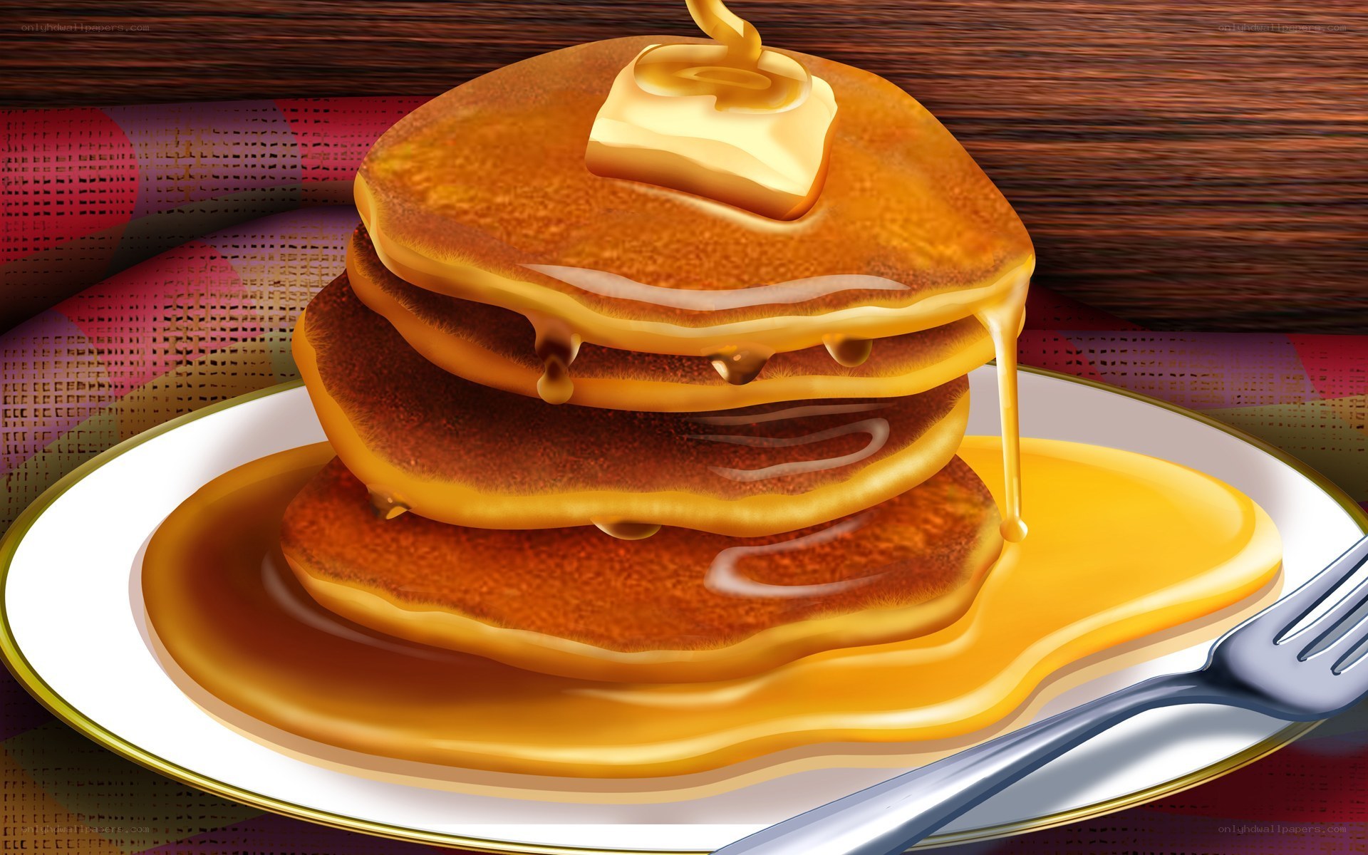 stacked pancakes with syrup