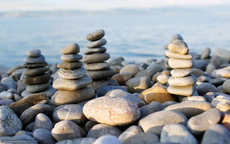 Stacked Pebbles on Beach — Gray