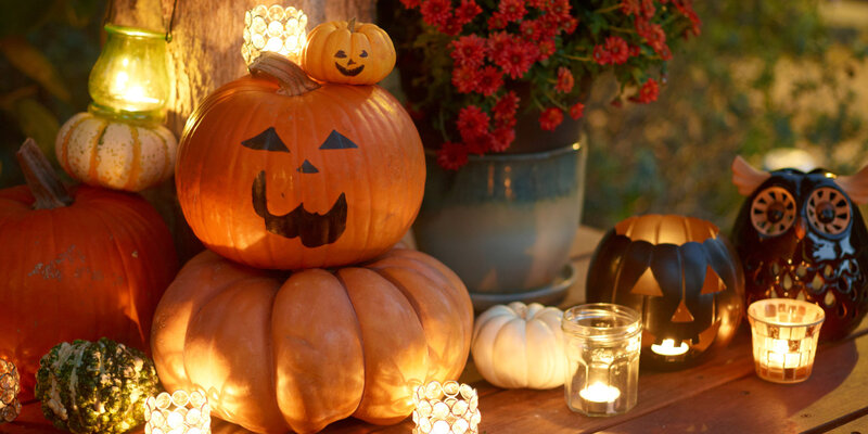 Stacked Pumpkins with Candles