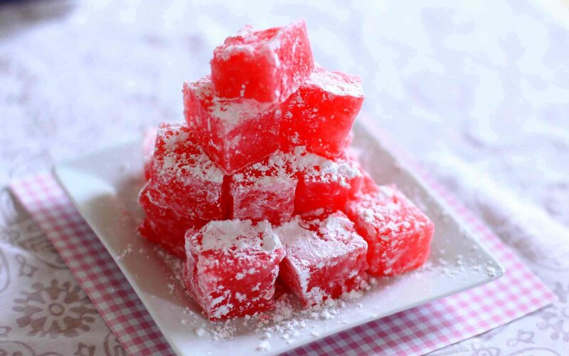 stacked red jelly cubes