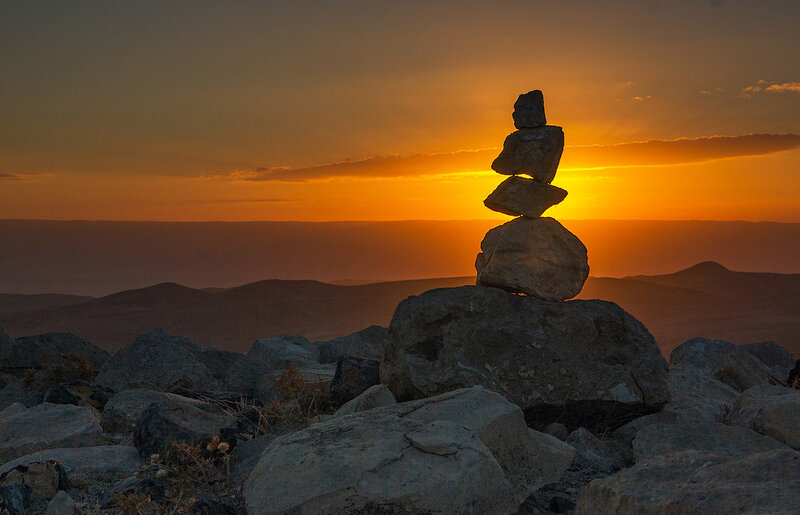 Stacked Rocks at Sunset