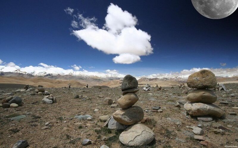 Stacked Rocks in Desert — Blue