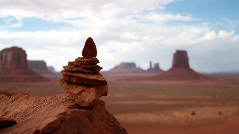 Stacked Rocks in Desert — Red