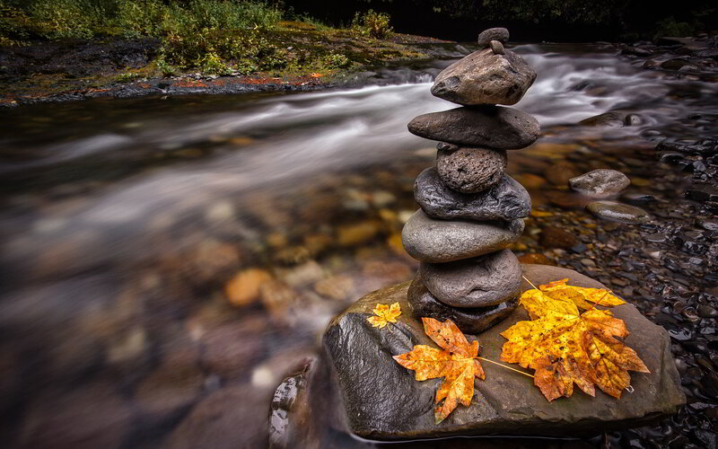 Stacked Rocks in Stream — Gray