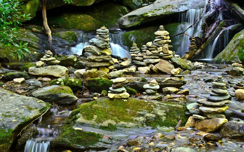 Stacked Rocks in Stream — Green