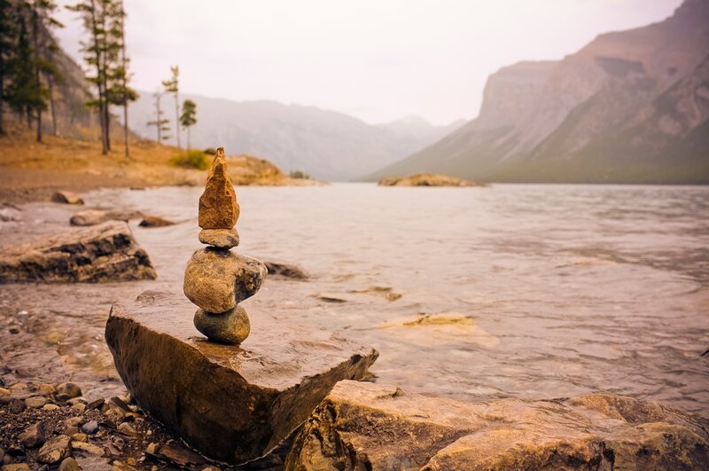 Stacked Rocks on Shore — Brown