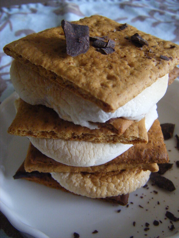 stacked s'mores with chocolate