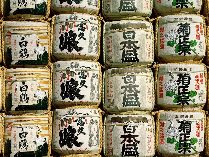 Stacked Sake Barrels — White