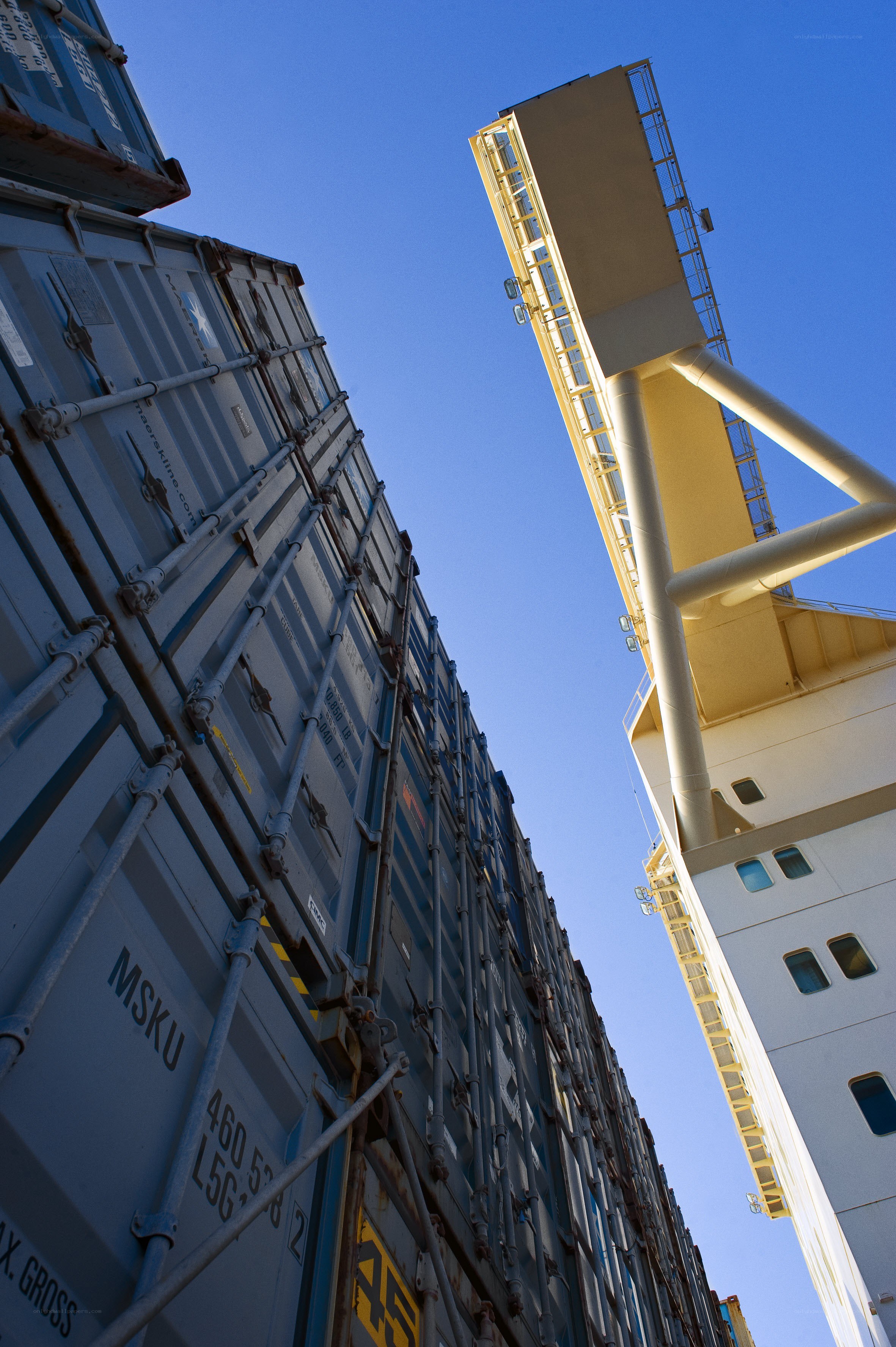 Stacked shipping containers at port