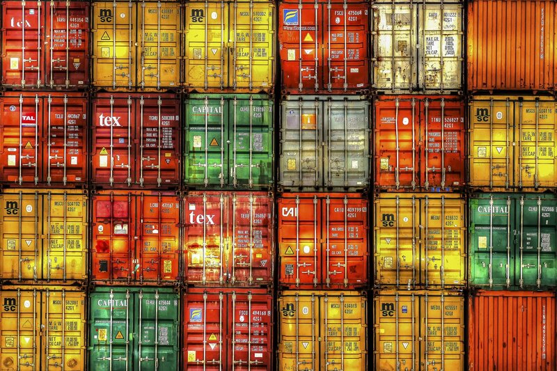 Stacked Shipping Containers — Red