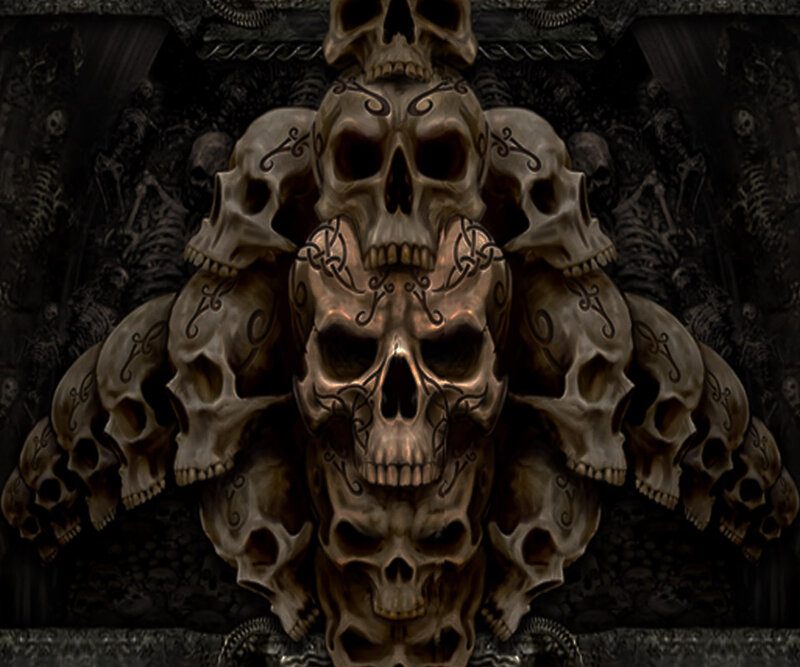 Stacked Skulls with Tattoos — Black