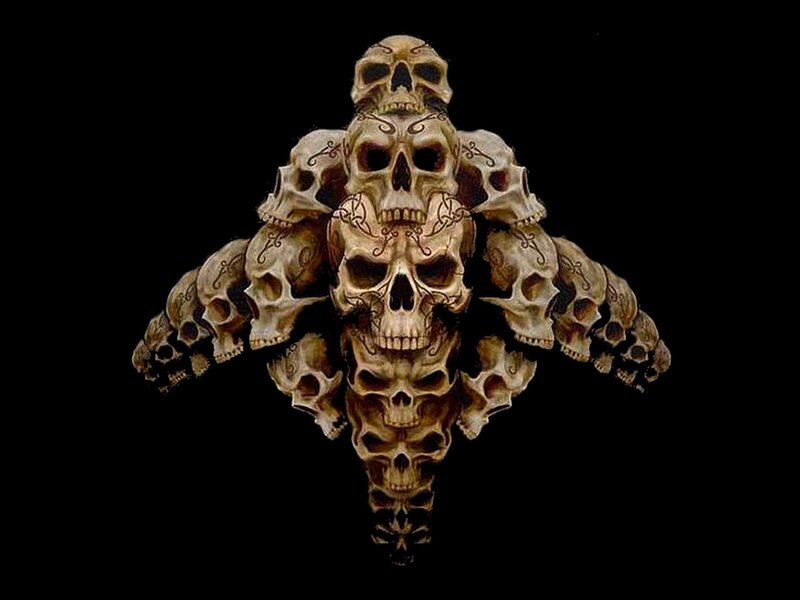 Stacked Skulls with Tattoos