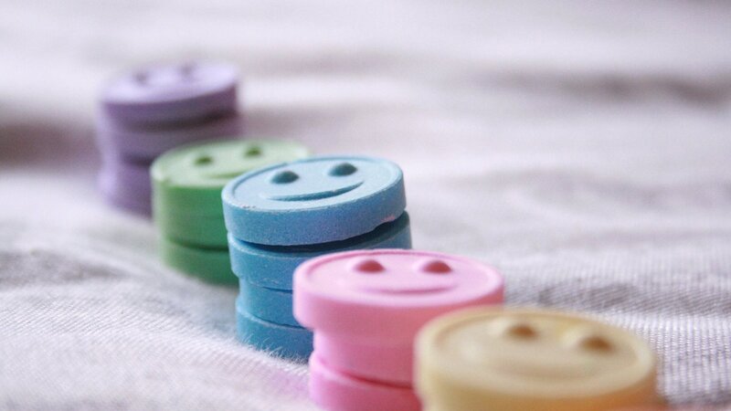 Stacked Smiley Buttons — Pink, Calm, Photograph, Fabric