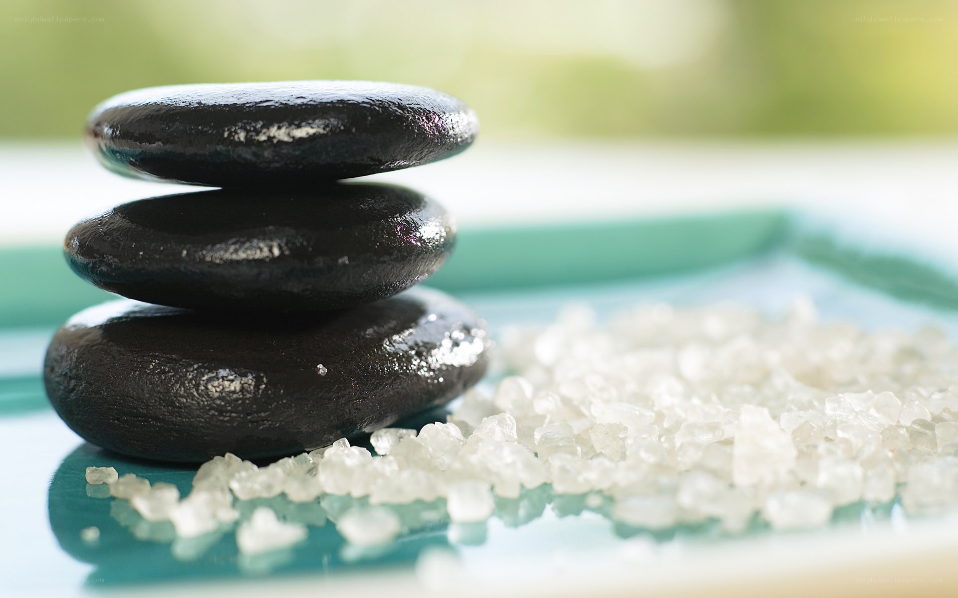 stacked spa stones with salt