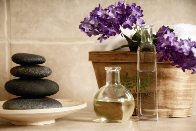 Stacked Stones and Flowers — Purple