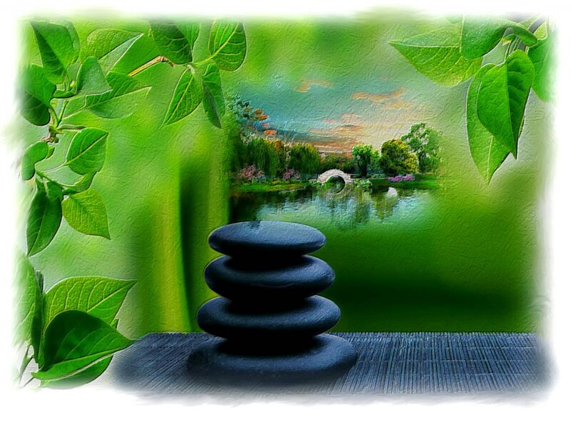 Stacked Stones in Garden — Green