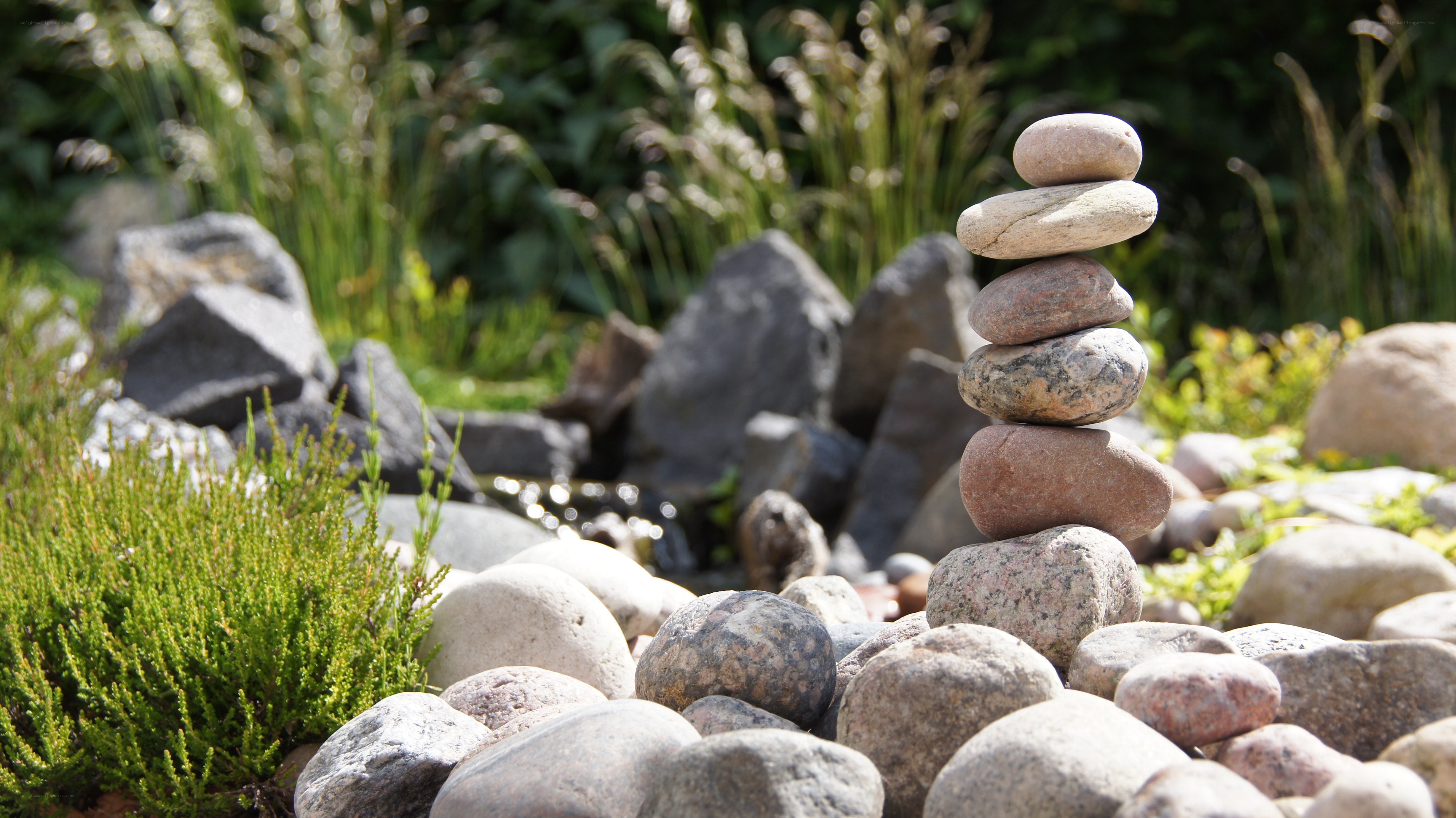 Stacked stones in garden