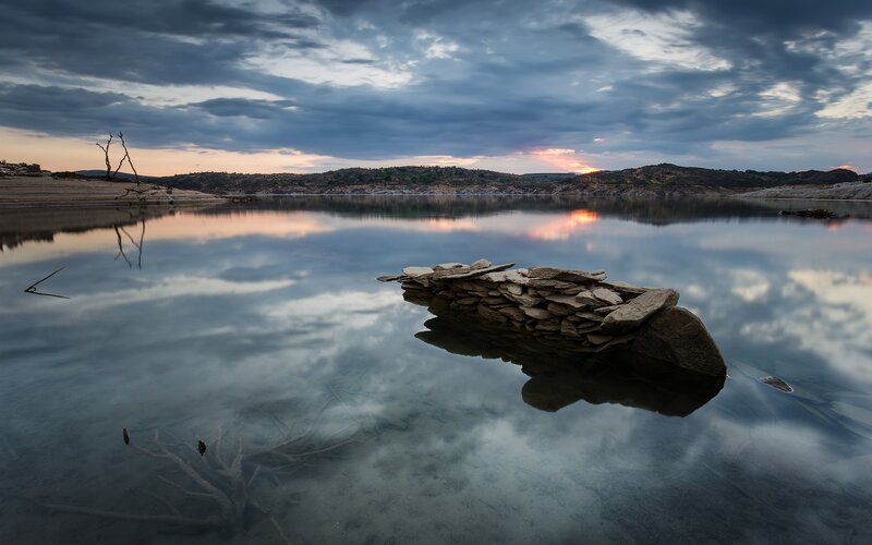 Stacked Stones in Lake