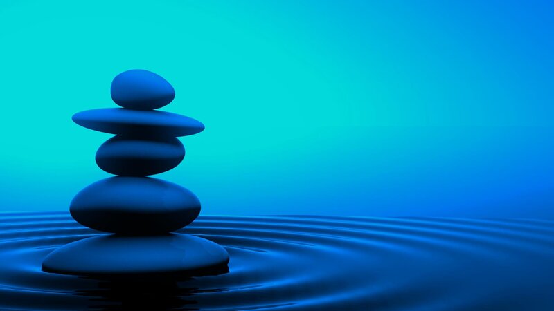 Stacked Stones in Water — Blue, Serene