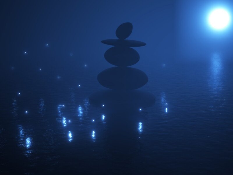 Stacked Stones in Water — Blue