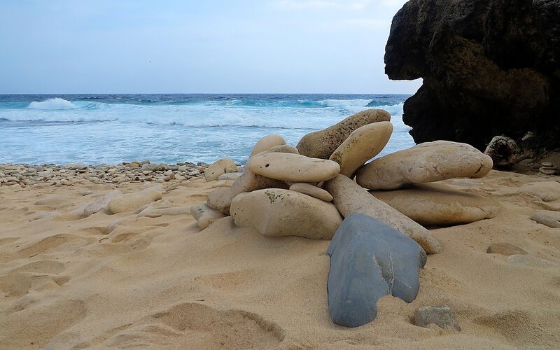 Stacked Stones on Beach — Beige