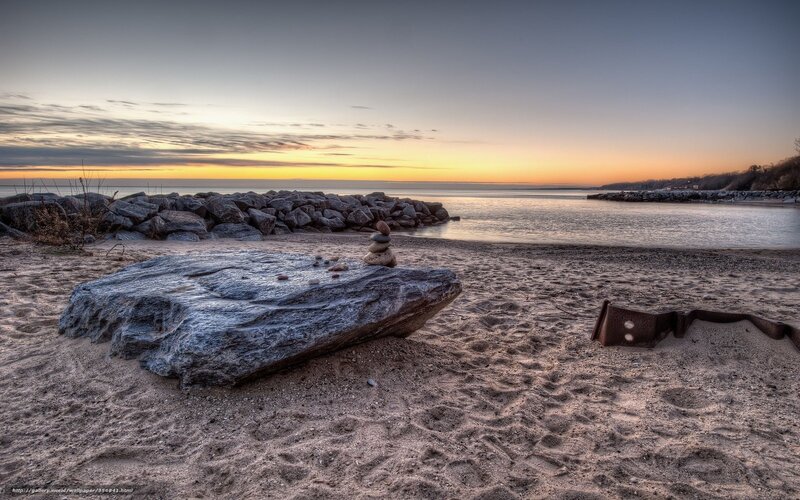 Stacked Stones on Beach — Blue, Serene, Sunset