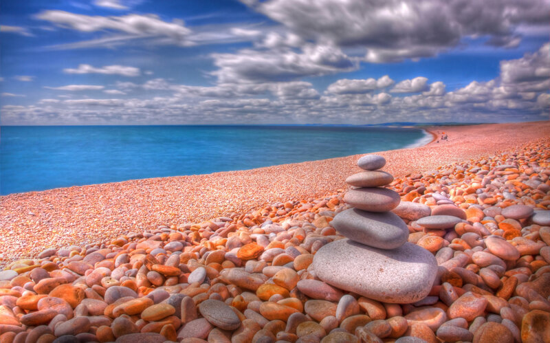 Stacked Stones on Beach — Blue