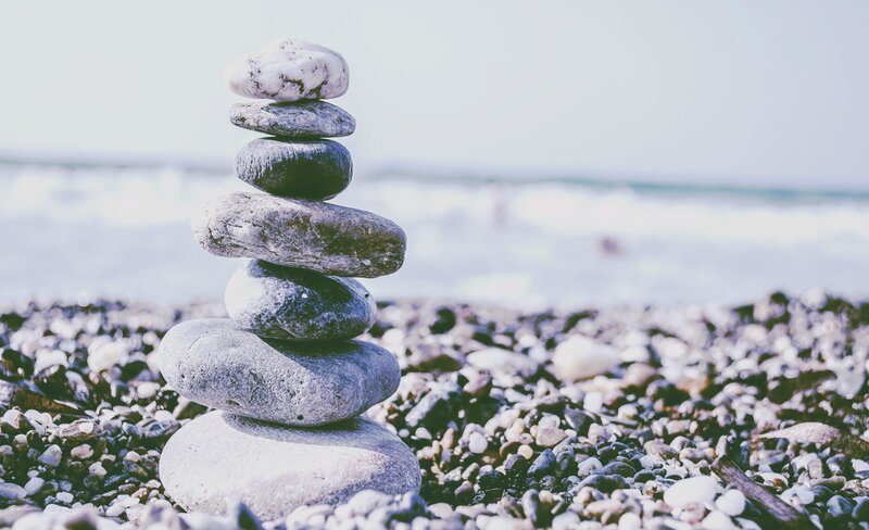 Stacked Stones on Beach — Gray, Serene, Afternoon
