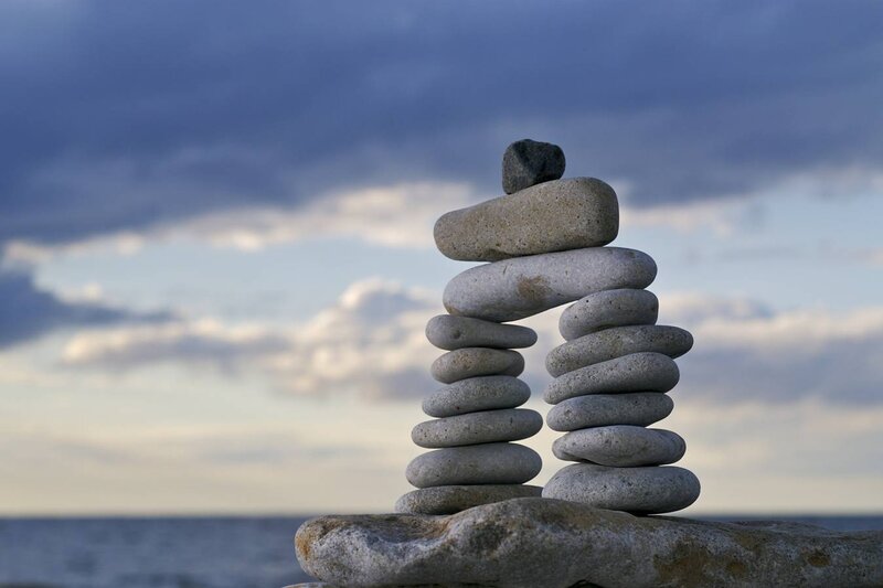 Stacked Stones on Beach — Gray, Serene