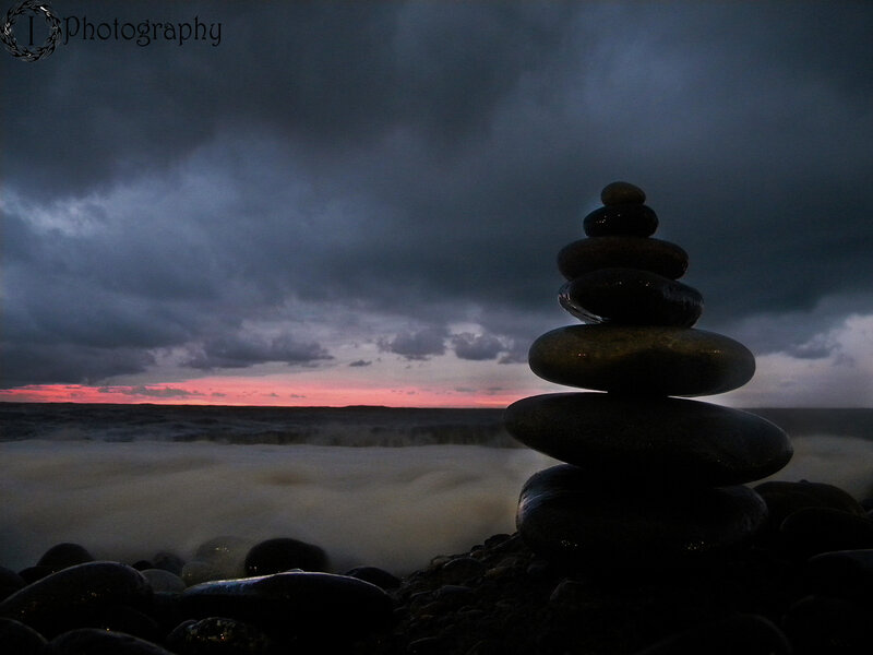 Stacked Stones on Beach — Gray