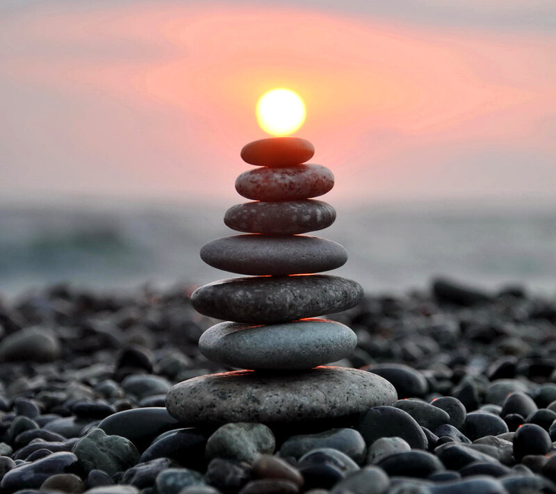 Stacked Stones on Beach — Orange, Serene