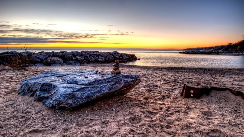 Stacked Stones on Beach — Yellow