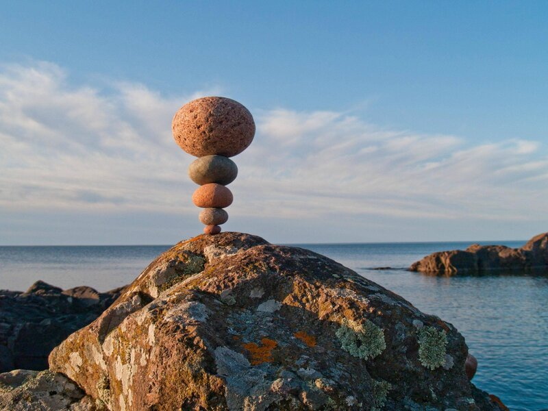 Stacked Stones on Rock — Blue