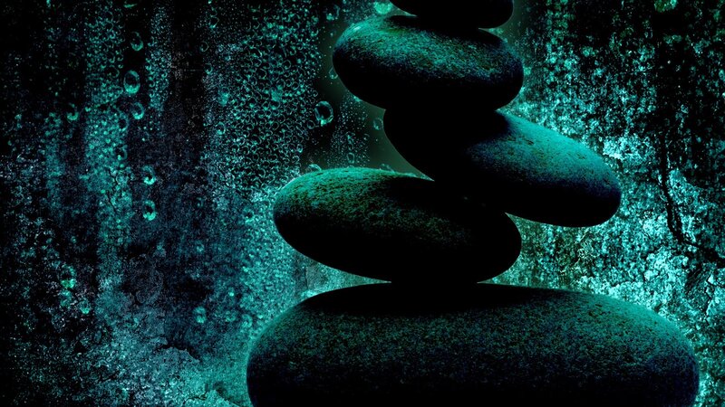 Stacked Stones Underwater — Teal, Serene, Photograph