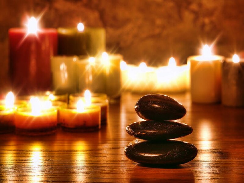 Stacked Stones with Candles — Brown
