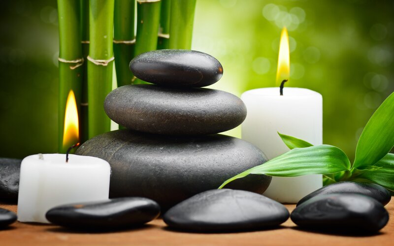 Stacked Stones with Candles — Green