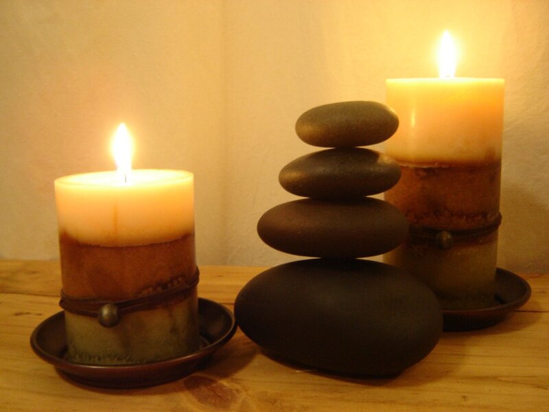 Stacked Stones with Candles