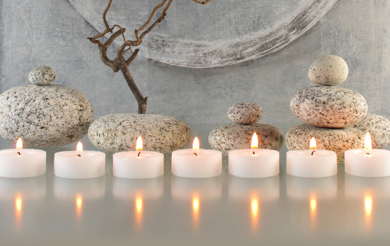 Stacked Stones with Candles — White
